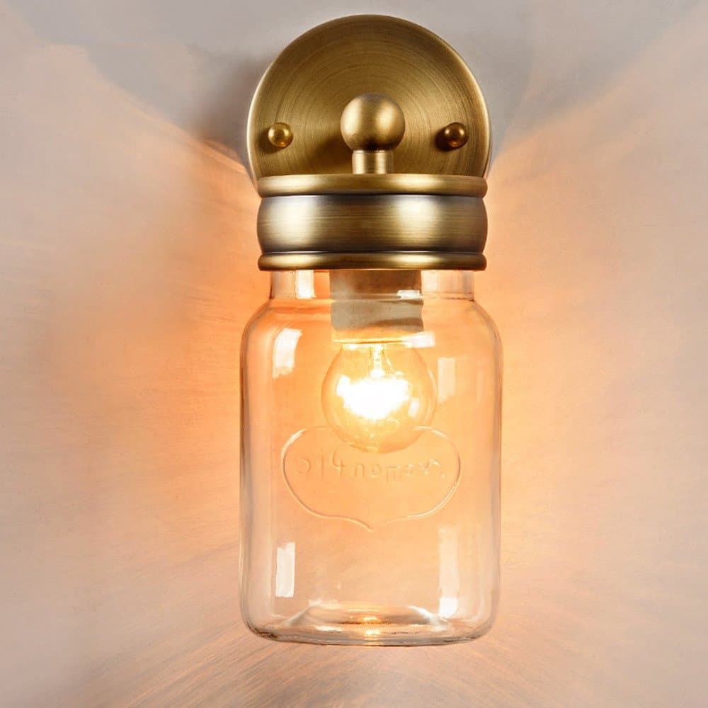 EFINEHOME Classic Mason Jar Lighting, 1 light Bronze Vanity Light with Clear Mason Jar Glass Wall Sconces Handmade