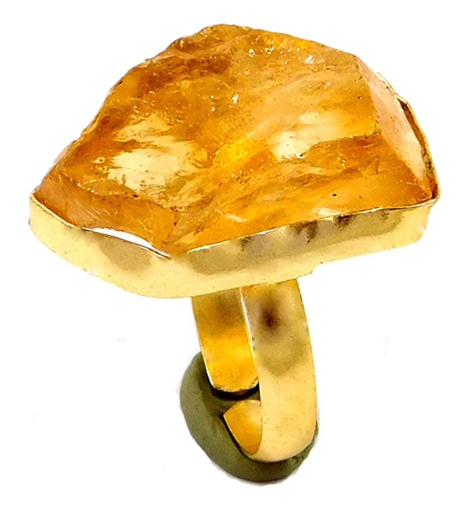 Joy Berry Natural Rough Citrine Ring Handmade Adjustable Size 18K Gold Plated Gemstone Womens Statement Ring Fashion Rings for Women