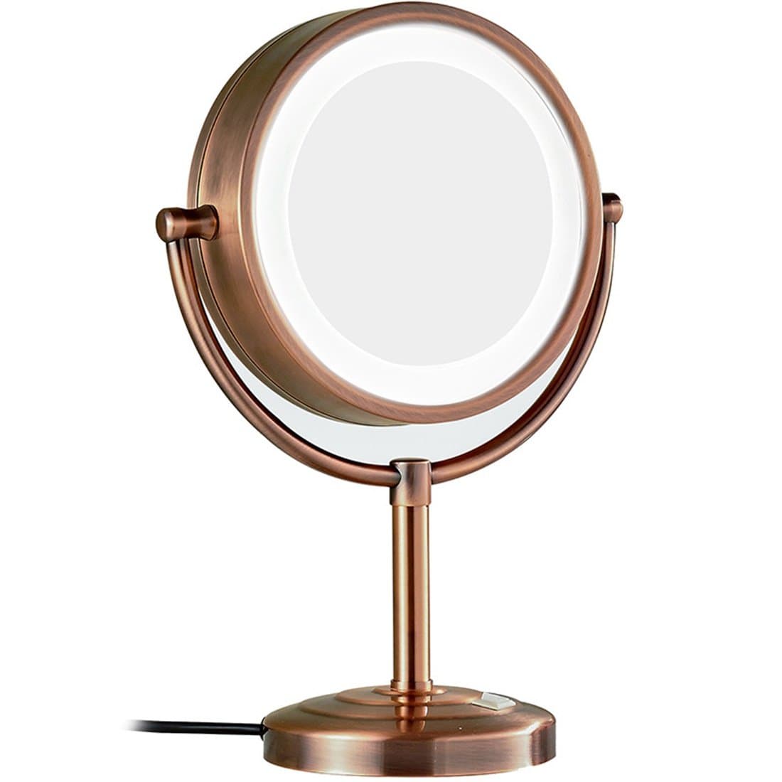 Ysayc LED Lighted Makeup Mirror Tabletop Swivel Double-Sided Illuminated Magnifying Beauty 360° Free Rotating Desktop Vanity Mirror, Copper, 3X