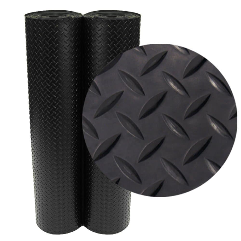 Diamond-Plate Rubber Flooring Rolls - 3 mm x 4 ft x 7 ft Rolls - Black