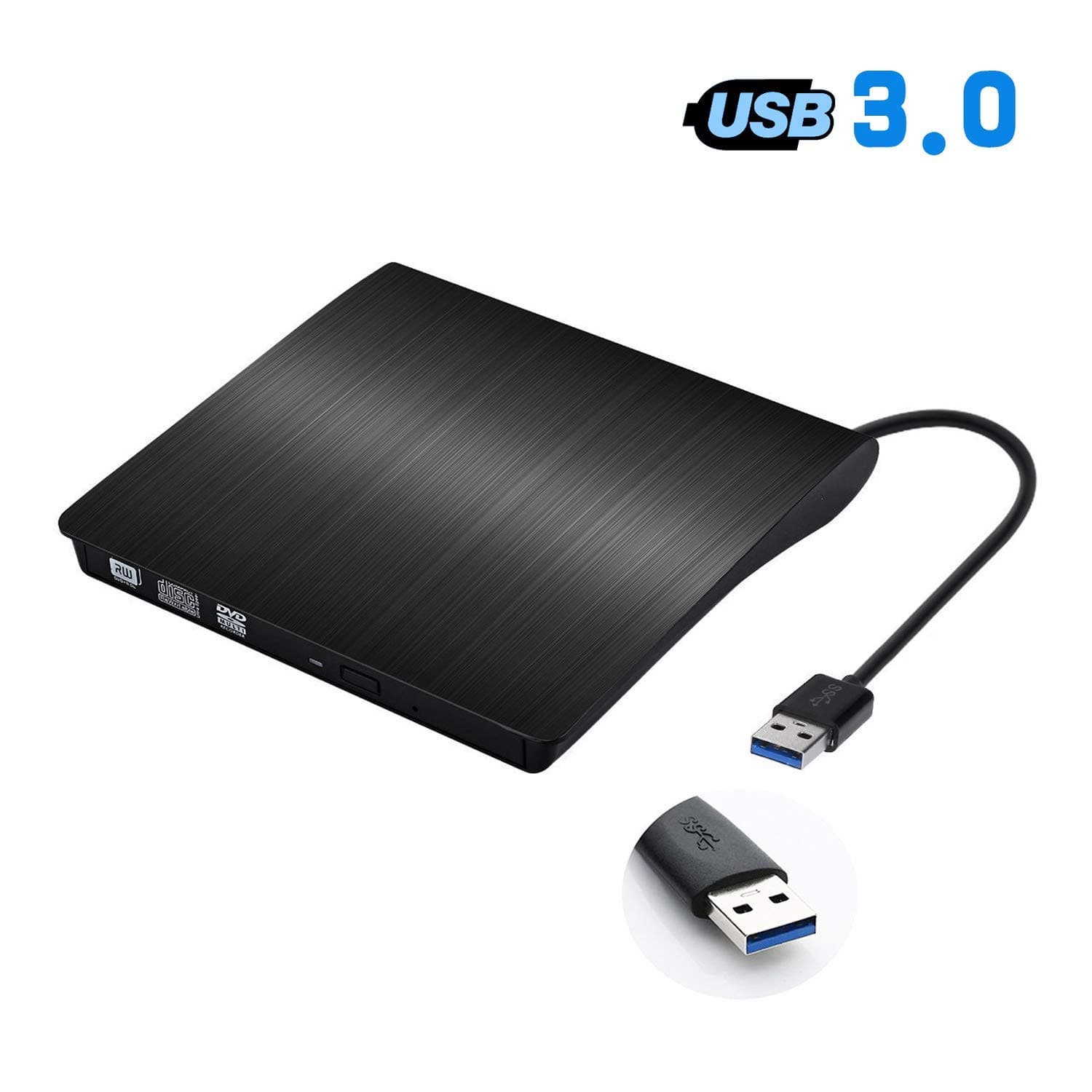 [Updated Version] External CD Drive, ACETEND USB 3.0 Portable CD DVD +/-RW Drive Slim DVD/CD ROM Rewriter Burner Writer, High Speed Data Transfer for Laptop Notebook PC Desktops (Gray)