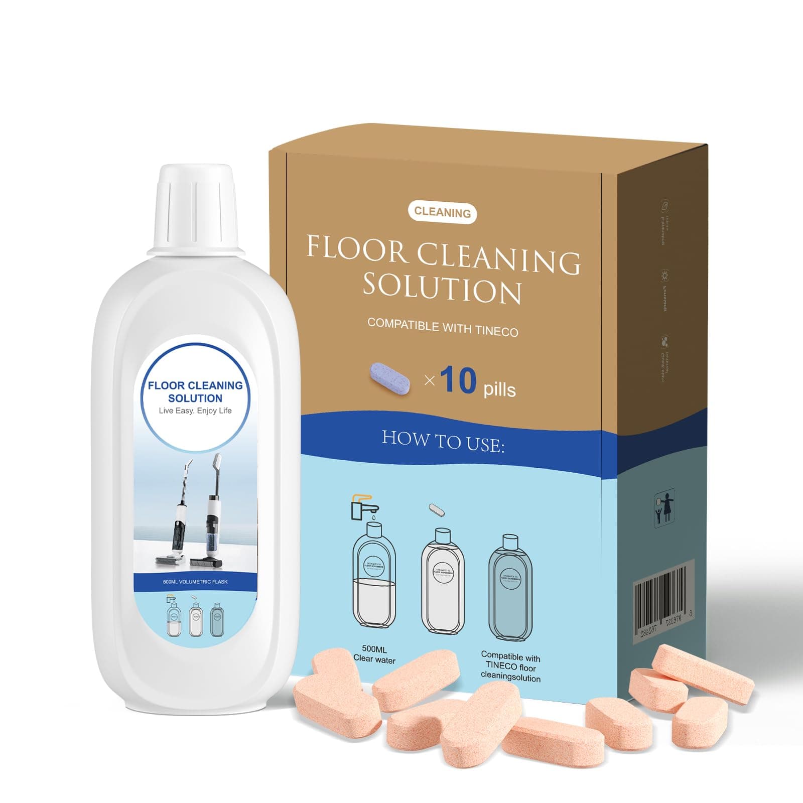 Nukisa 10 Bottles Compatible with Tineco Cleaning Solution Pet 500ml Per Bottle Orange Scents Floor Cleaner Compatible with All Robot Vacuums with Mopping and Cordless Wet/Dry Vacuum (Orange Scents)