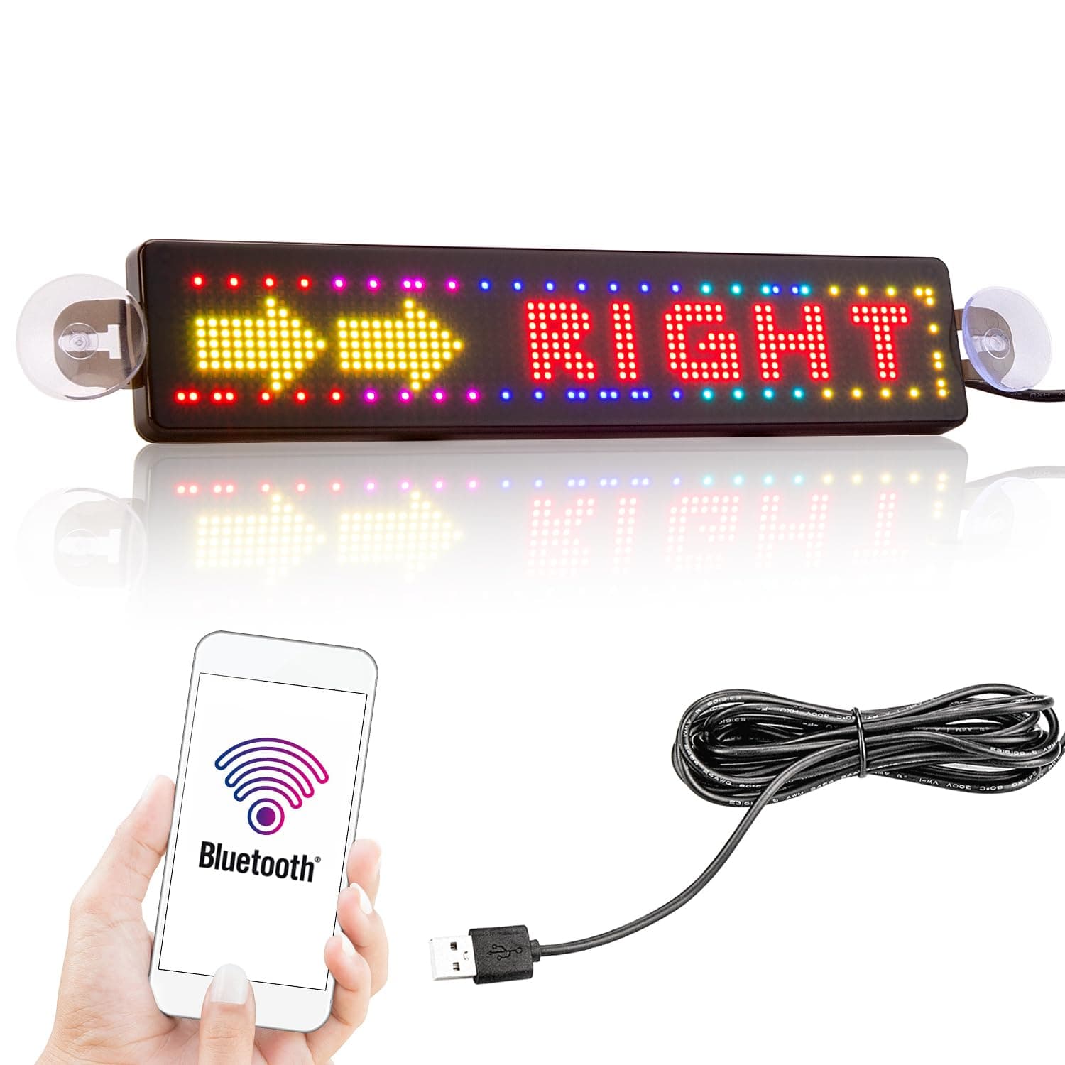 Scrolling LED Sign USB 5V Bluetooth App Control Programmable RGB Display Message Board for Car Window Taxi Shop Front (23cm*5cm)