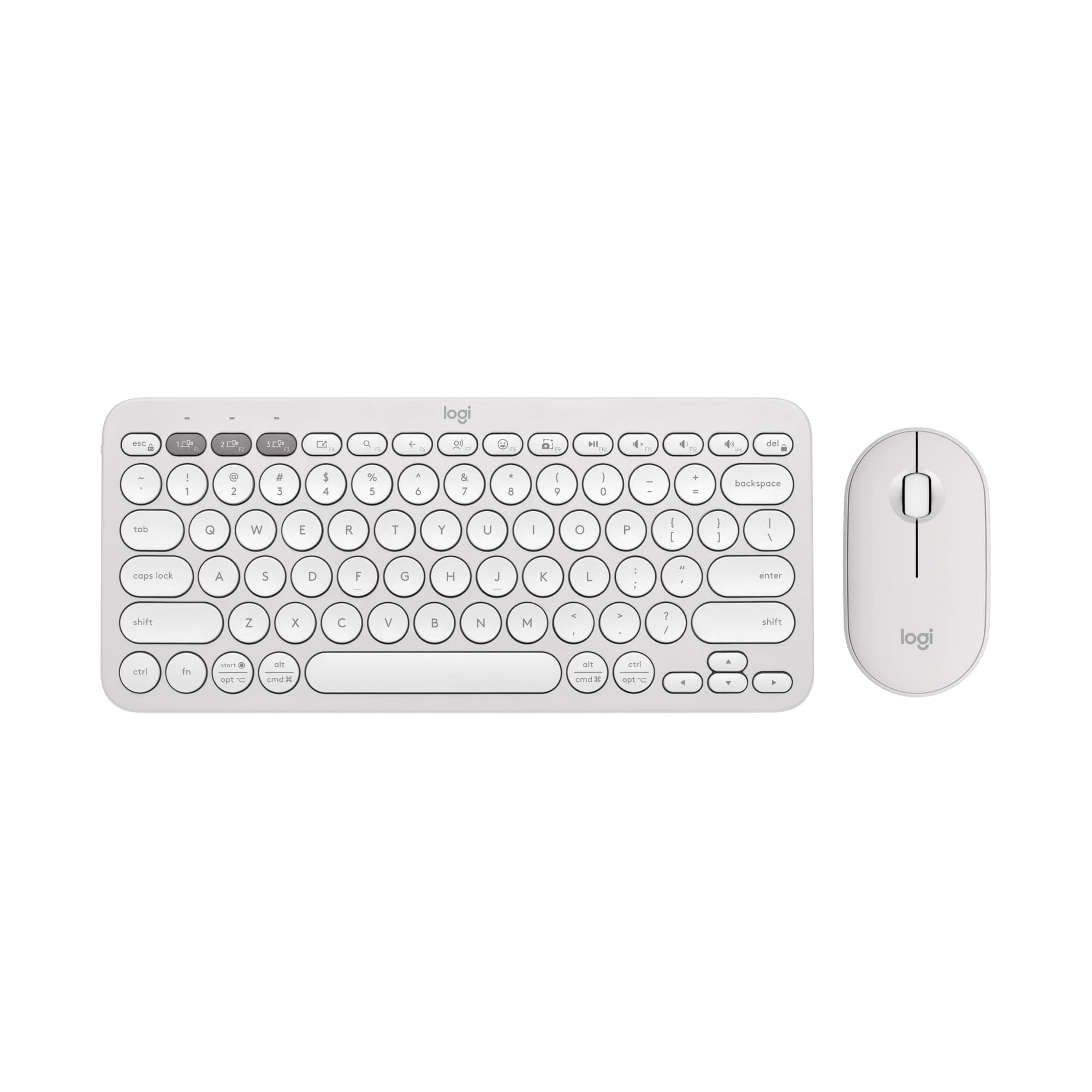 Pebble 2 Combo, Wireless Keyboard and Mouse, Quiet and Portable, Customisable, Logi Bolt, Bluetooth, Easy-Switch for Windows, macOS, iPadOS, Chrome - Tonal White