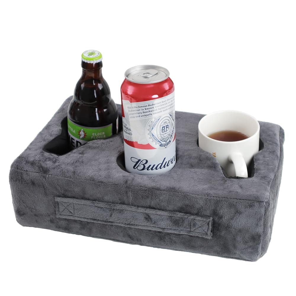weryerker Sofa Cup Holder, Couch Cup Holder Pillow, Sofa Arm Table, Sofa and Bed Drink Caddy, Remotes Holder, for RV, Car, Beach(Grey)