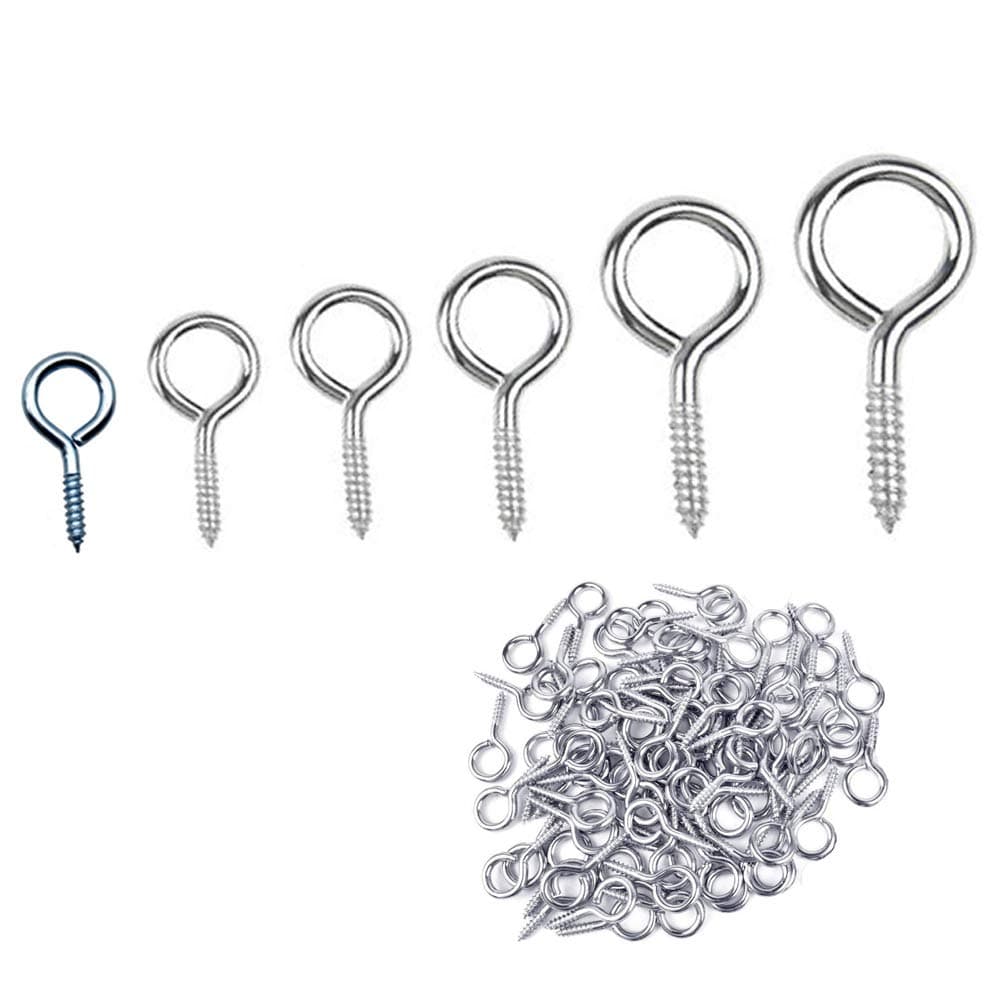 100PCS Galvanized Eye Bolt Screw-In Vine Eye Screw Household Hardware Accessories 6 Model(#1-19mm/#2-25mm/#3-27mm/#4-30/#5-36mm/#6-40mm)