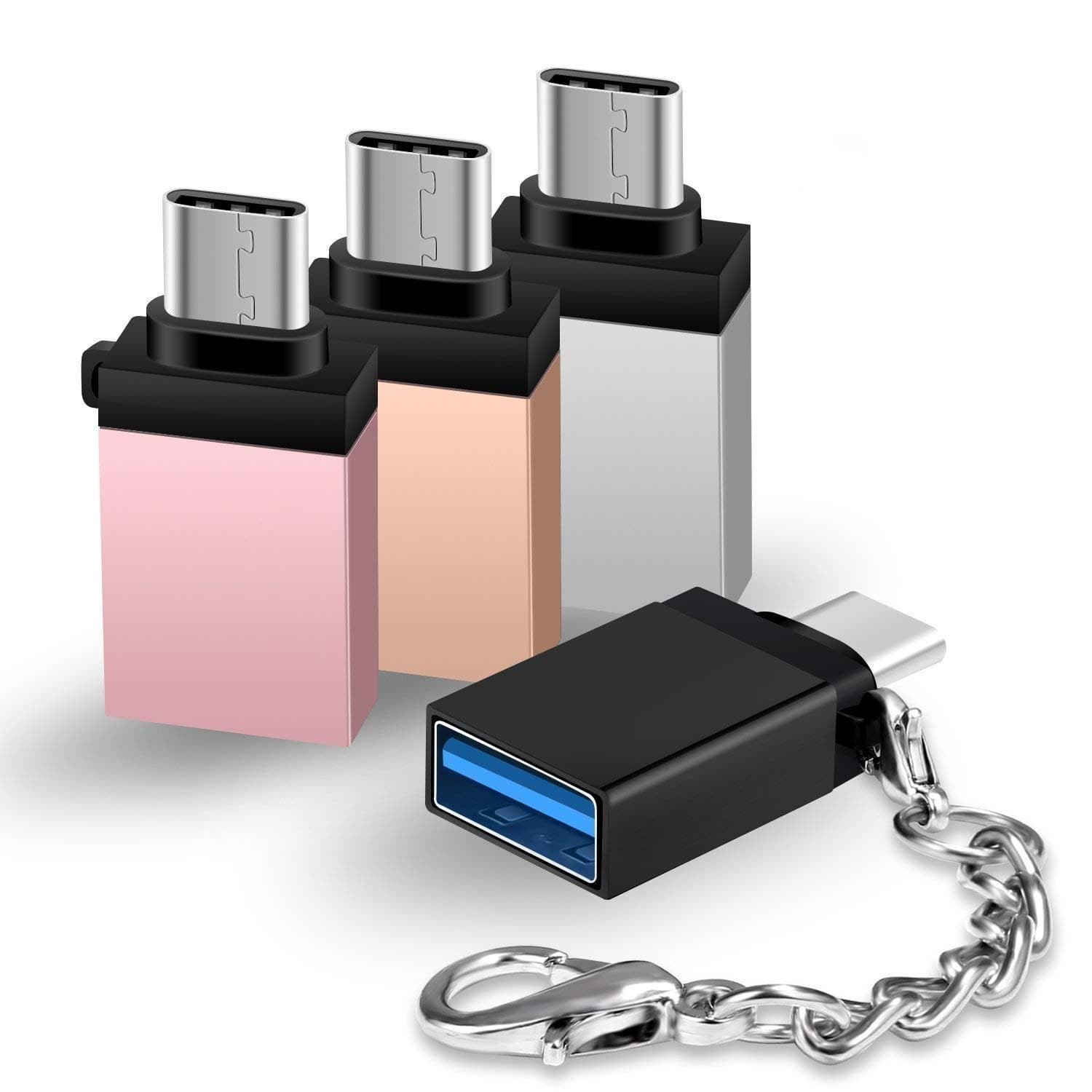 IPEAK USB C to USB Adapter with Keychain 4Pack, Type C Male to USB A Female OTG Connector for MacBook Pro 2017/2016 15&13inch MacBook 12inch Samsung Galaxy S9 S8 A8 Plus Note 8 ChromeBook Pixelbook