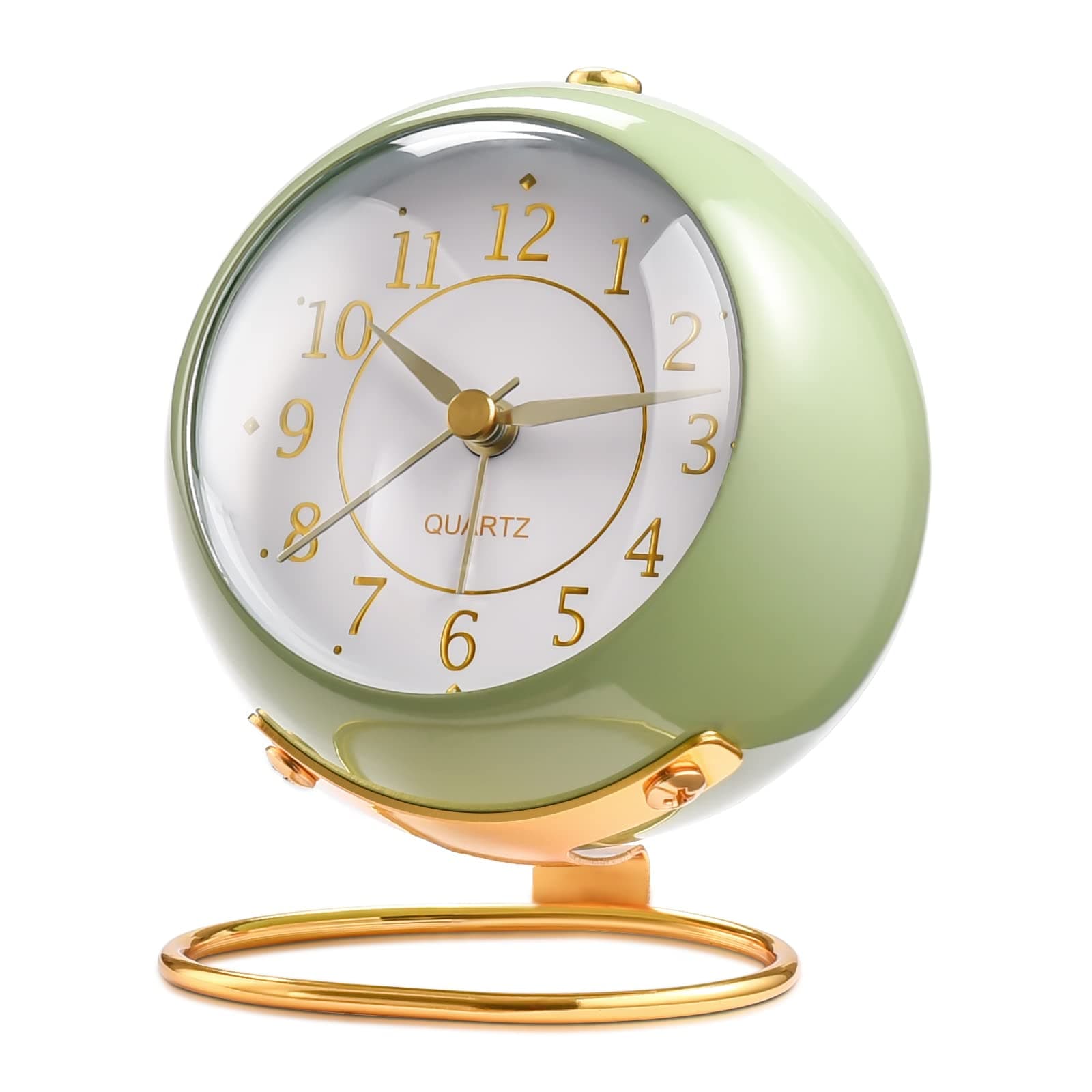 Analog Alarm Clock, Retro Backlight Cute Simple Design Small Desk Clock with Night Light, Silent, No Ticking, Battery Operated for Kids, Bedroom, Travel, Kitchen, Bedside Desktop (Green)
