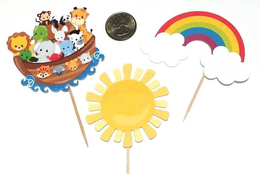 Noah's Ark Paper Cupcake Toppers - 12 Count