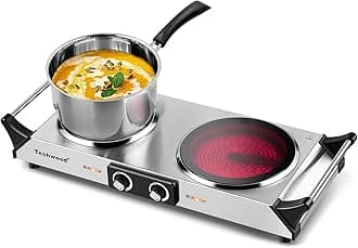 Techwood Electric Stove, Double Infrared Ceramic Hot Plate for Cooking, Two Control Cooktop Burner, Portable Anti-scald handles Suitable for Office/Home/Camp Use, 1800W Compatible for All Cookwares