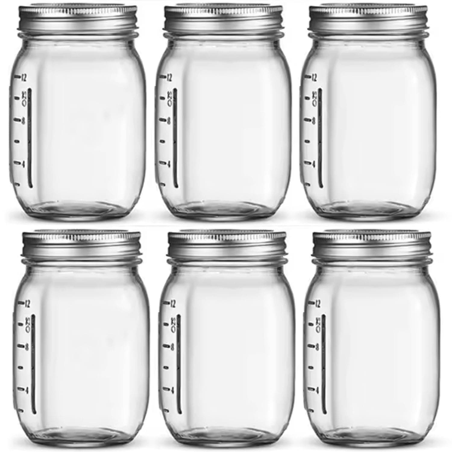 Premify 6-Pack 16oz Mason Jars with Lids - Thick Glass Canning Jars with Stainless Steel Lids,Ideal For DIY Spices, Meal Prep, Overnight Oats, Jelly, Jam, Honey, Candles, Crafts, & More