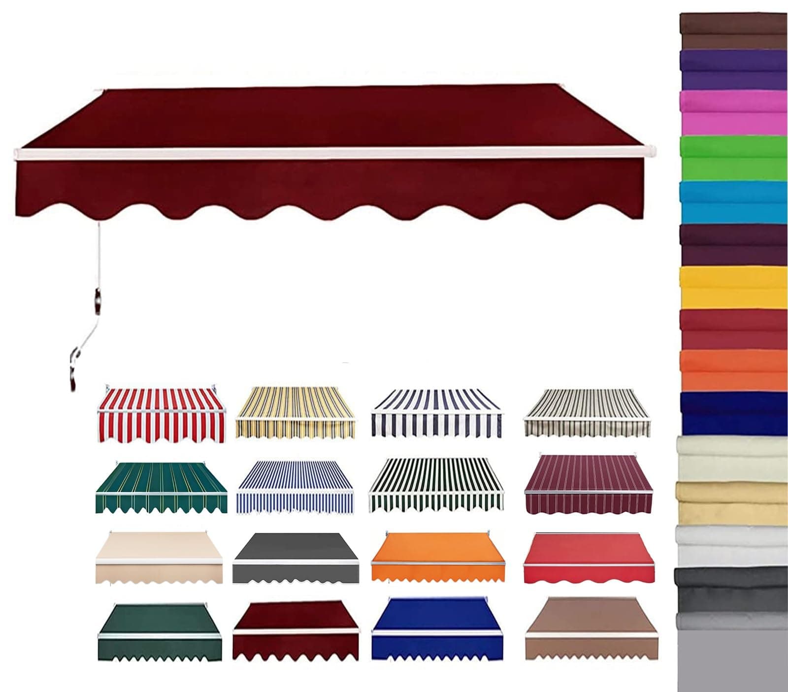 Retractable Patio Awning Replacement Fabric (Without Frame) Waterproof Shade Sun Shade Awning Cover Outdoor Patio Canopy Sunsetter Deck Awnings Polyester(F,(6.6x5ft) 2x1.5m)