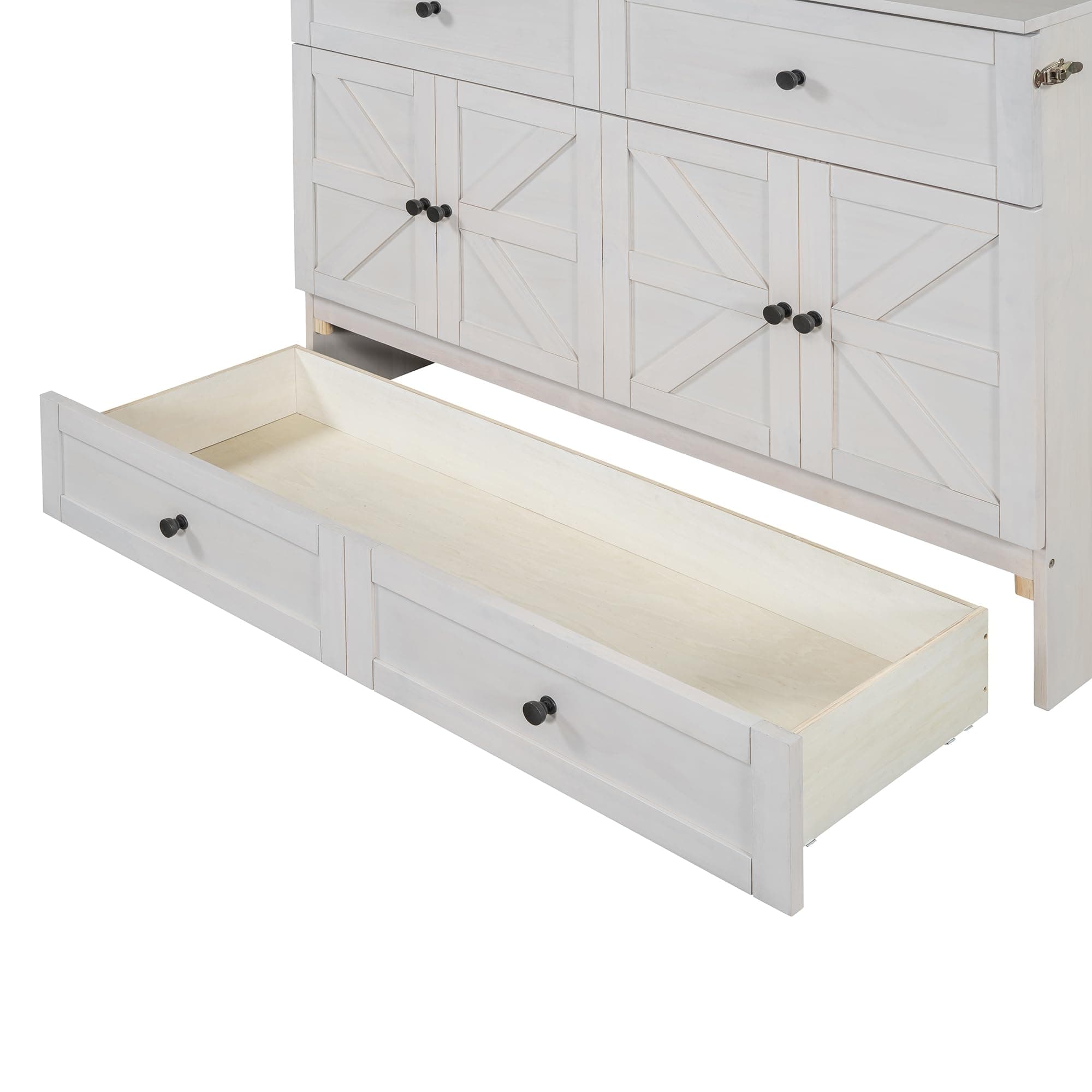 Full Size Murphy Bed with Charging Station & Drawer,Mobile Cabinet Bed Murphy Chest Bed with USB Ports,Wooden Space-Saving Folding Murphy Bed for Bedroom Guest Room,Brushed White