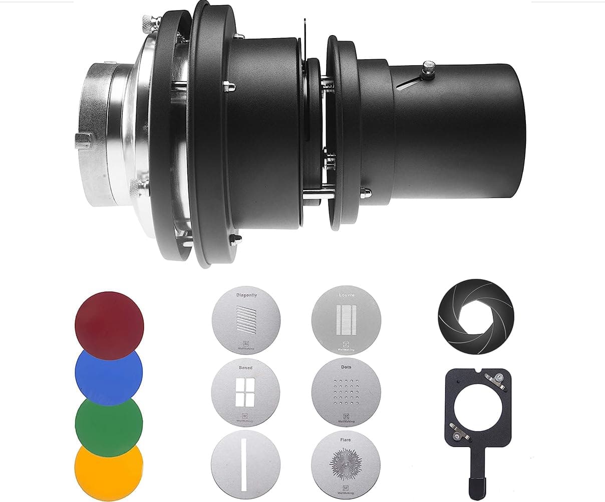 Bowens Mount Optical Snoot Conical, Flash Projector Attachment, Spotlight Snoot Photography Video Artist Modelling Shape Light Studio with Optical Lens Various Gobos Photography Accessories