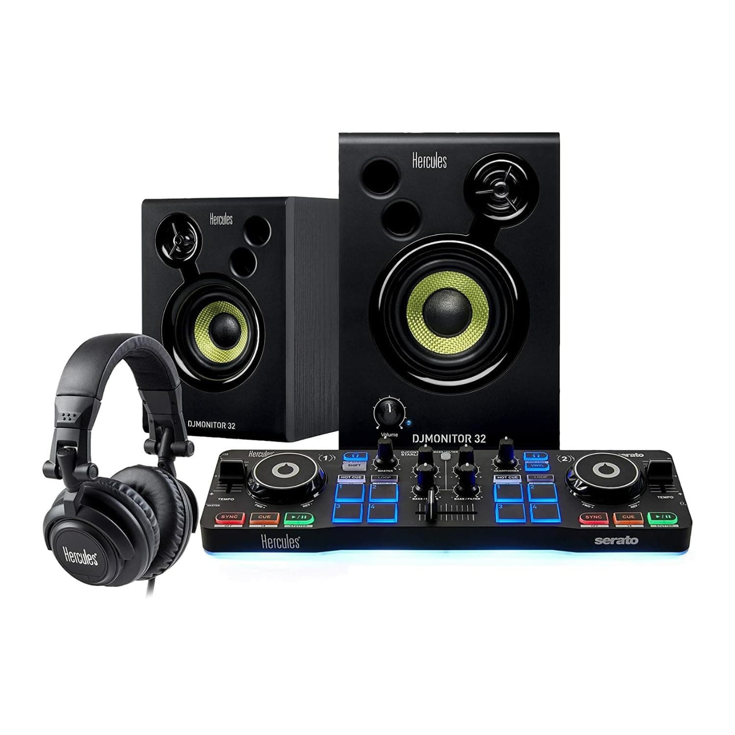 DJ Starter Kit | Starlight USB DJ Controller with Serato DJ Lite Software, 15-Watt Monitor Speakers, and Sound-Isolating Headphones
