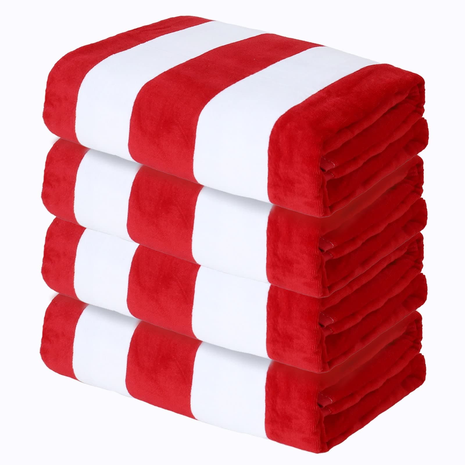 4 Pack Cotton Oversized 35x70 Inches Soft Cabana Stripe Thick Beach Towel, Super Absorbent Travel Bath Pool Towel (Red)