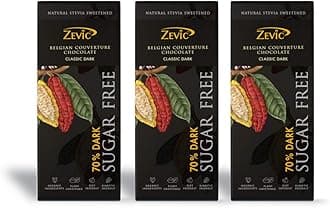 ZEVIC Sugar Free Chocolate with 70% Dark Chocolate | Classic Cocoa Belgian Dark Chocolate Bar | Natural Stevia Chocolate | Diabetic Chocolate | Keto Chocolate | Vegan Diet Chocolate, 40g (Pack of 3)