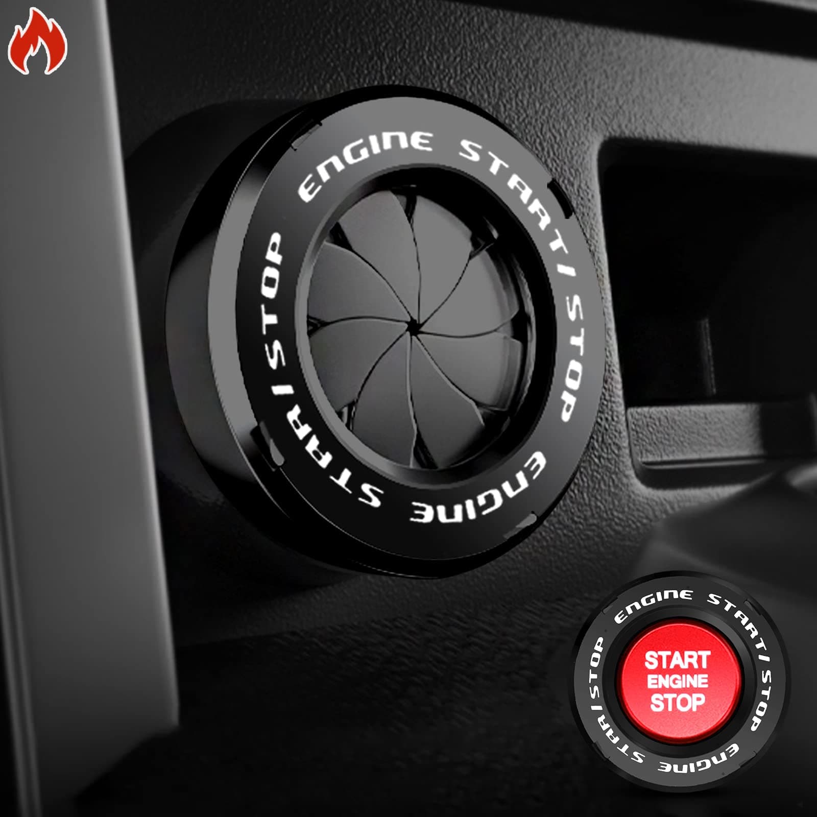 - Rotary Push Start Button Cover, Car Engine Push to Start Stop Accessories, Auto Ignition Switch Cover, Cool Motorcycle Car Decor Gift for Christmas New Years Birthday, Black