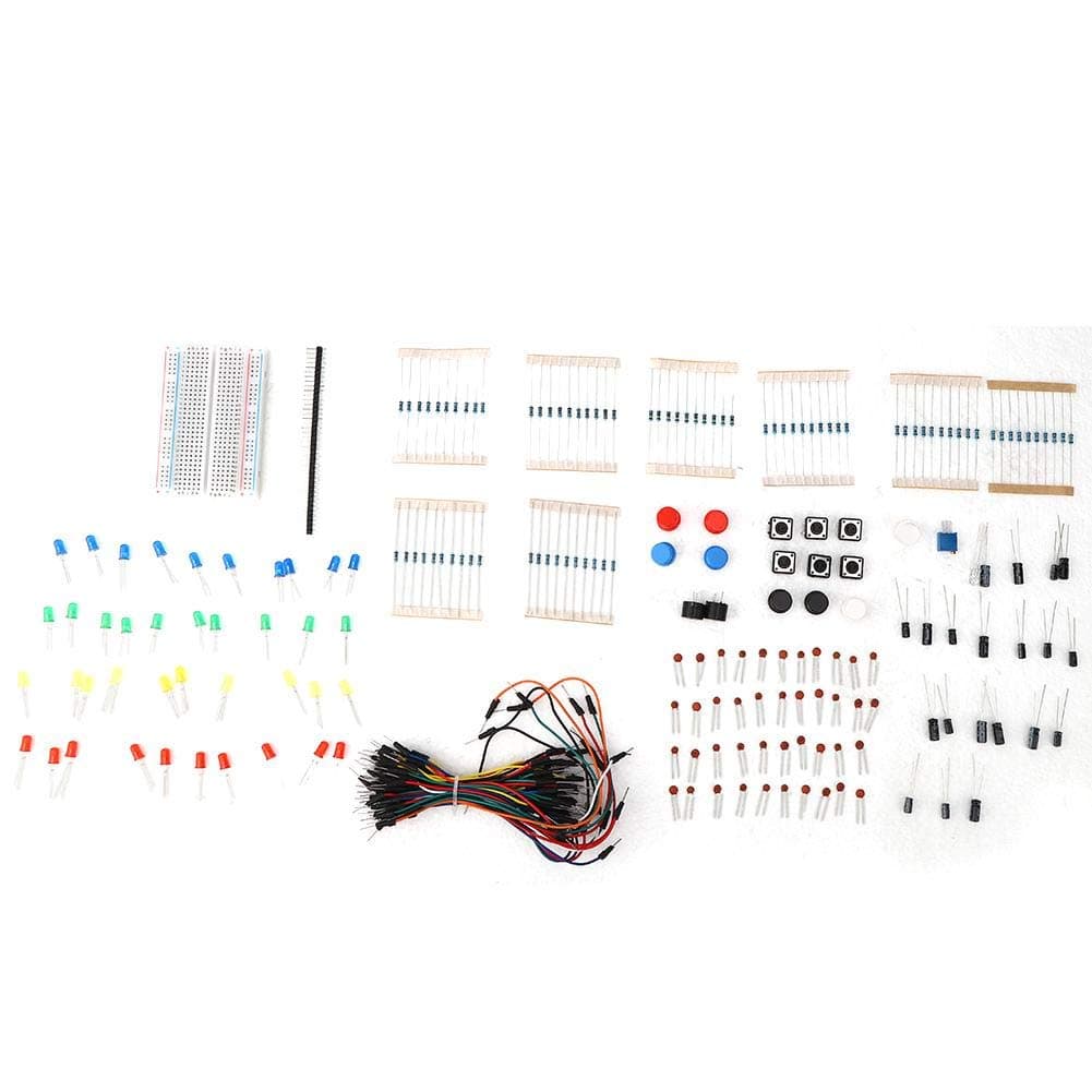 Walfront Electronics Component Kit with Resistors, Capacitor, LEDs, Switch, Jumping Wire, Breadboard, Potentiometer, Buzzer for Beginner Gifts