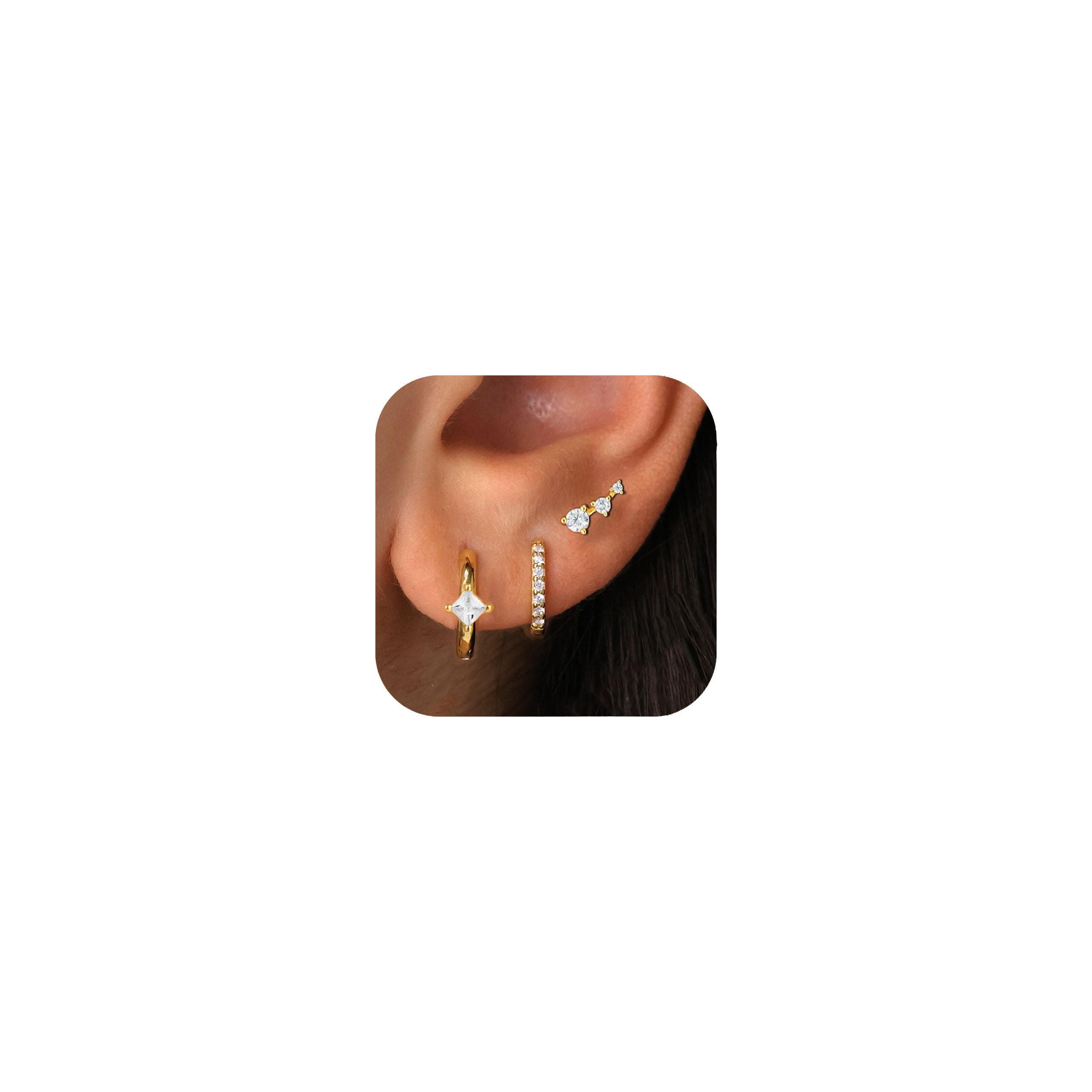 Gold/Silver Earrings for Women Trendy Jacket Studs Earrings Stack 14k Gold Plated Small Hoop Huggie Earring Sets for Multiple Piercing Everyday Ear Cartilage Earring - Gold Jewelry Gifts For Women
