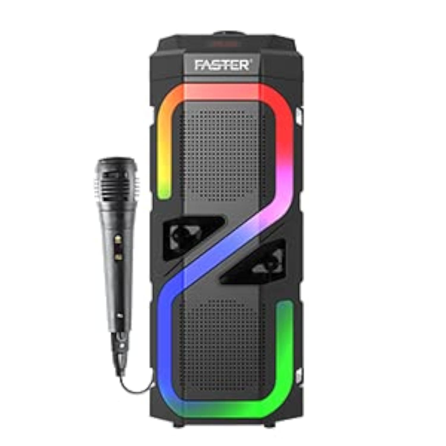 Faster Rainbow-7 Wireless Speaker- Portable Bluetooth Speaker 20W Wireless Party Speaker with Wired Mic, Powerful Bass Supports TF Card USB AUX FM- Portable Speaker for Home Party Meeting Outdoor