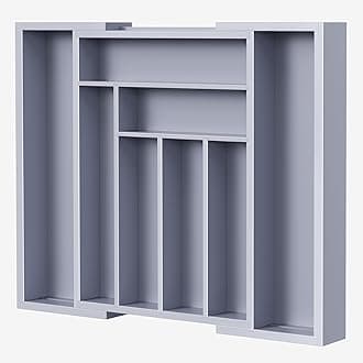 Pipishell Bamboo Expandable Drawer Organizer for Utensils Holder, Adjustable Cutlery Tray, Wood Drawer Dividers Organizer for Silverware, Flatware, Knives in Kitchen, Bedroom, Living Room(Grey)