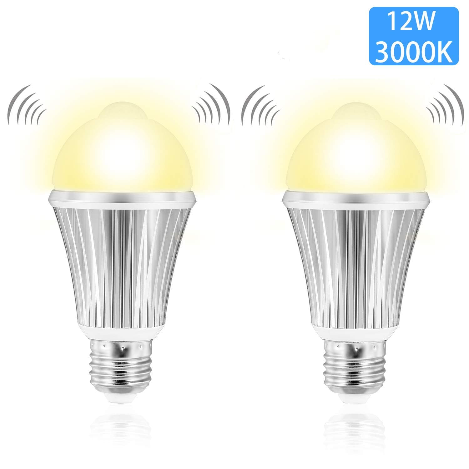 Motion Sensor Light Bulb, Witshine LED 12W 1000LM 100W Equivalent, Dusk to Dawn Ambilent Light Sensor, E26 Base Indoor Outdoor Light Bulbs Cool White 6500K for Wall Lighting Porch (Warm White 2 Pack)