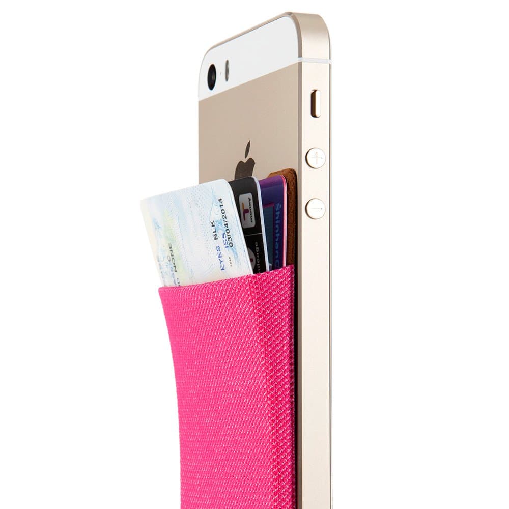 Sinjimoru SPDC Stick-On Wallet Functioning as Purse, Money Clip, Card Holder, Credit Card holder and Credit Card Case, Wallet for men or Women for Most Smartphones. Sinji Pouch Denim Classic. Pink.