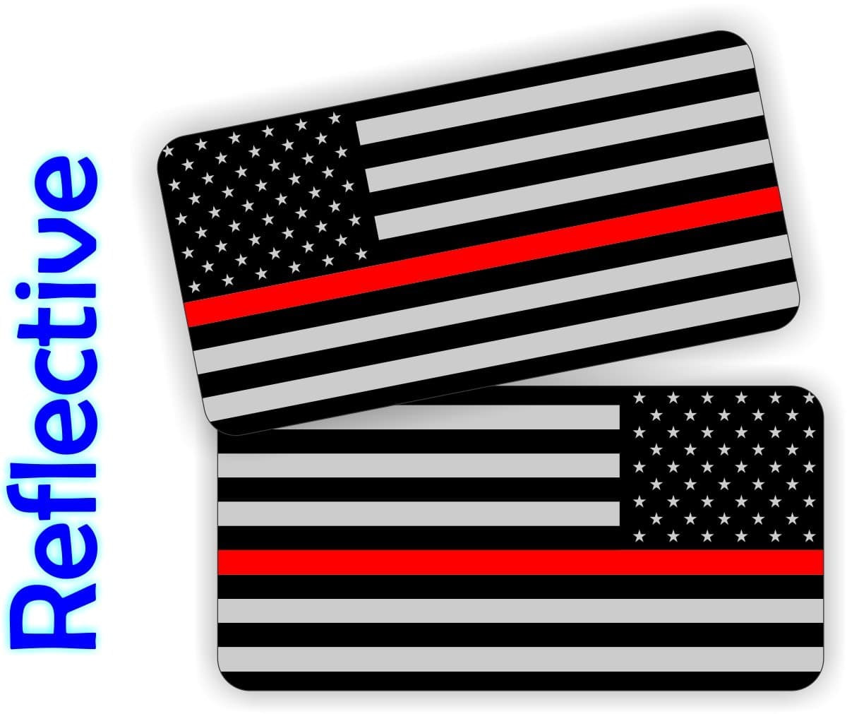 Pair - REFLECTIVE Thin Red Line Firefighter American Flag Hard Hat Stickers | USA Black Ops Decals | Tactical Gear Survival Labels | Fire Rescue EMT Paramedic Flags Toolbox Helmet Patriotic Old Glory