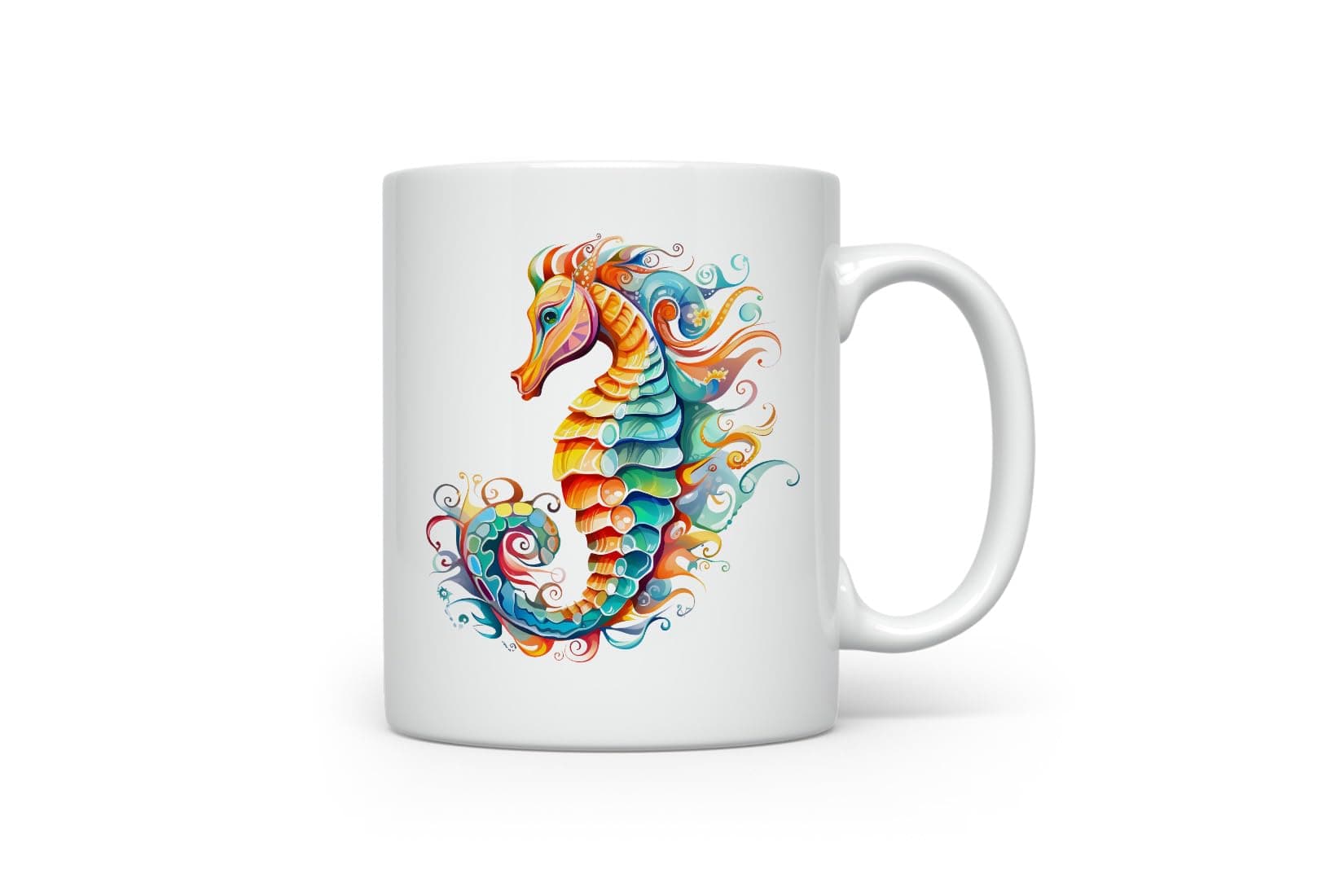 MAXIKIWI - Smooth Durable Ceramic Coffee or Tea Mug for Home or Office - Perfect for Any Occasion - Colorful Seahorse Watercolor - 300ml