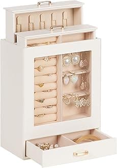 Homde Jewelry Organizer Girls Women Jewelry Box for Necklaces Rings Earrings Gift Bracelets Storage Case (White + Gold)