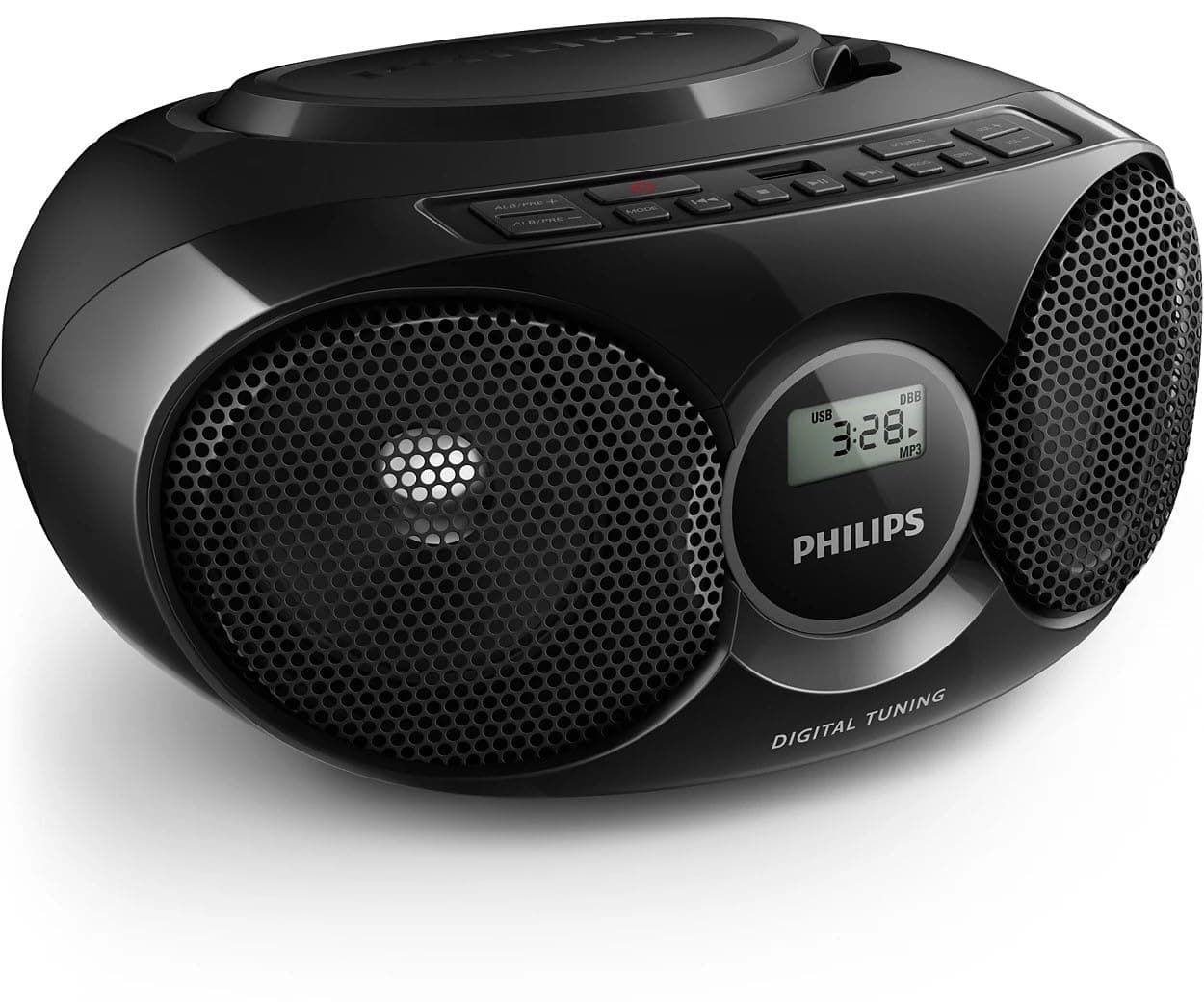 Philips Portable CD Player Boombox, Stereo Dynamic Bass Boost Speaker, Lightweight FM Radio CD Player with LCD Display, USB Playback, Aux Line-in, Home Boombox Portable AZ318B/37