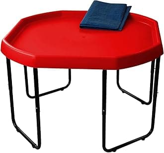 Children's Large Plastic Sand & Water Mixing Play Tray - RED - 100cm x 100cm with 3 Tier Height Adjustable Stand and Protective Cover Sheet.