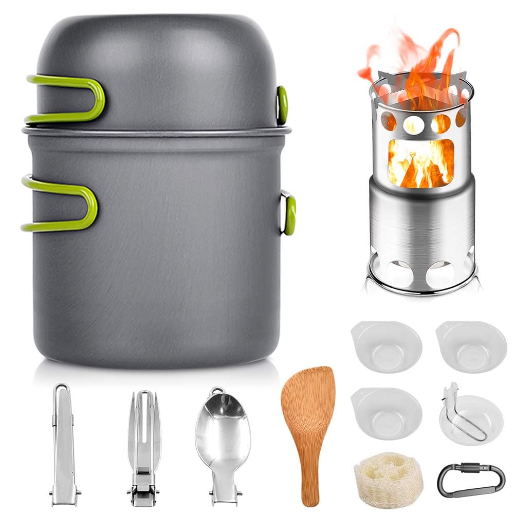 GEERTOP Camping Cookware Kit, Lightweight Camping Cooking Set with Foldable Wood Stove Pots Pans for Picnic Hiking Outdoor Backpacking Gear