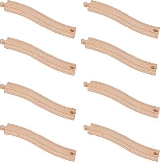 ORBRIUM Premium Wooden Train Ascending Tracks, Pack of 8 Wooden Train Tracks Accessories for Toy Train Set Compatible with All Major Railways Thomas, Brio, IKEA, Melissa and Doug