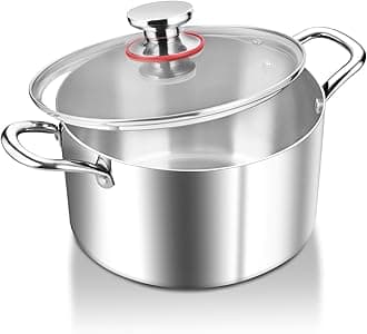 5.8L Stock Pot, Tri-Ply Stainless Steel Soup Pot with Visible Lid, 24cm Cooking Induction Stockpot for Pasta/Meat/Soup, Suit for All Kitchen Stove Top, Healthy & Non Toxic, Easy Clean