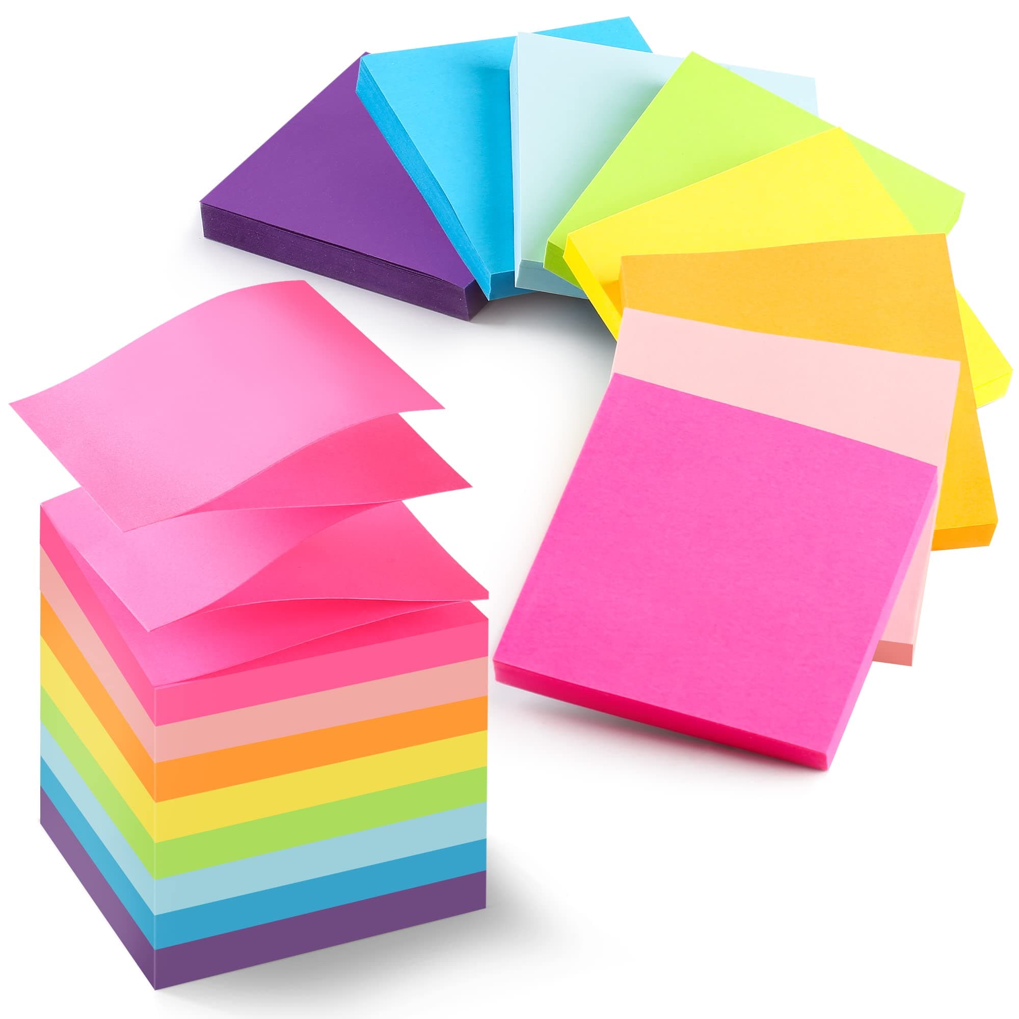 (8 Pack) Pop-up Sticky Notes 3x3 Inches, 8 Bright Colors Super Sticky Notes, Clean Removal, Recyclable, 84 Sheets/pad