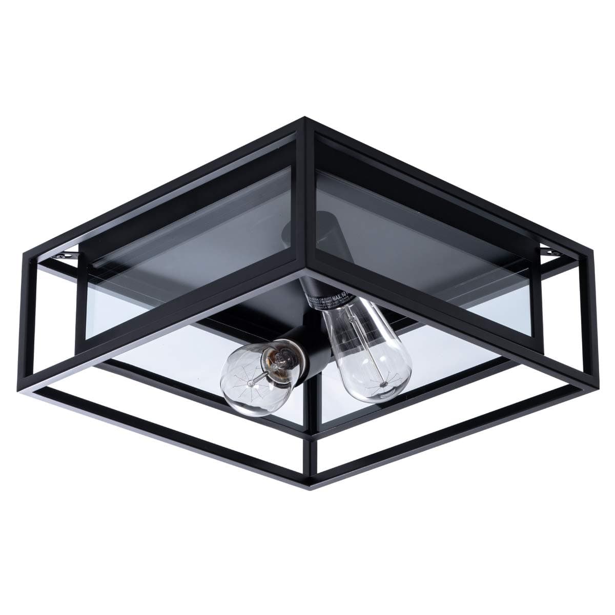 VILUXY Modern Black Flush Mount Ceiling Light Square Ceiling Lamp Fixture with Glass Shade for Hallway, Entryway, Passway, Dining Room, Bedroom,Kitchen, Living Room Two-Light