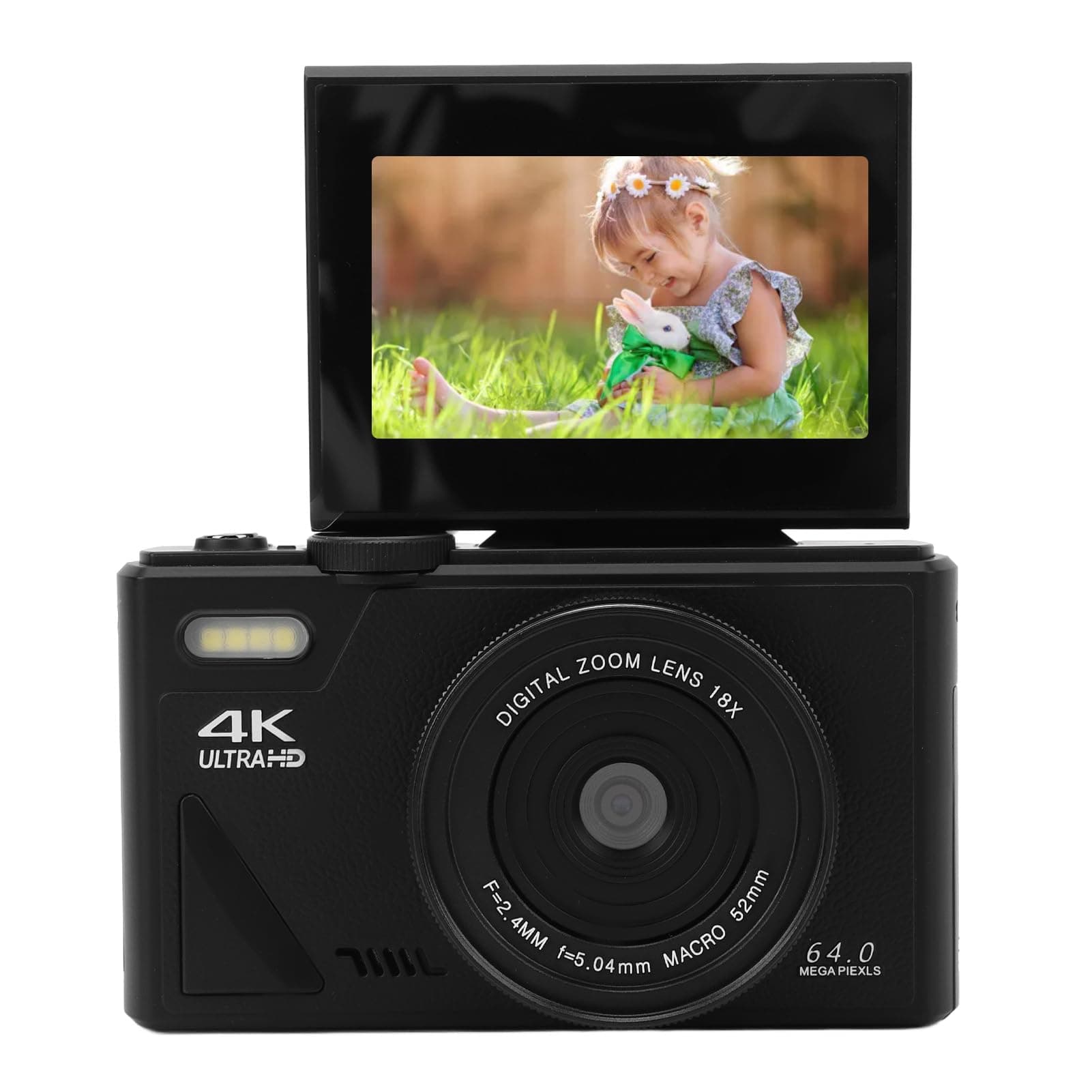 Dpofirs 64MP 4K Digital Camera, 18X Zoom, Flip Screen, Webcam, Gift for Beginners