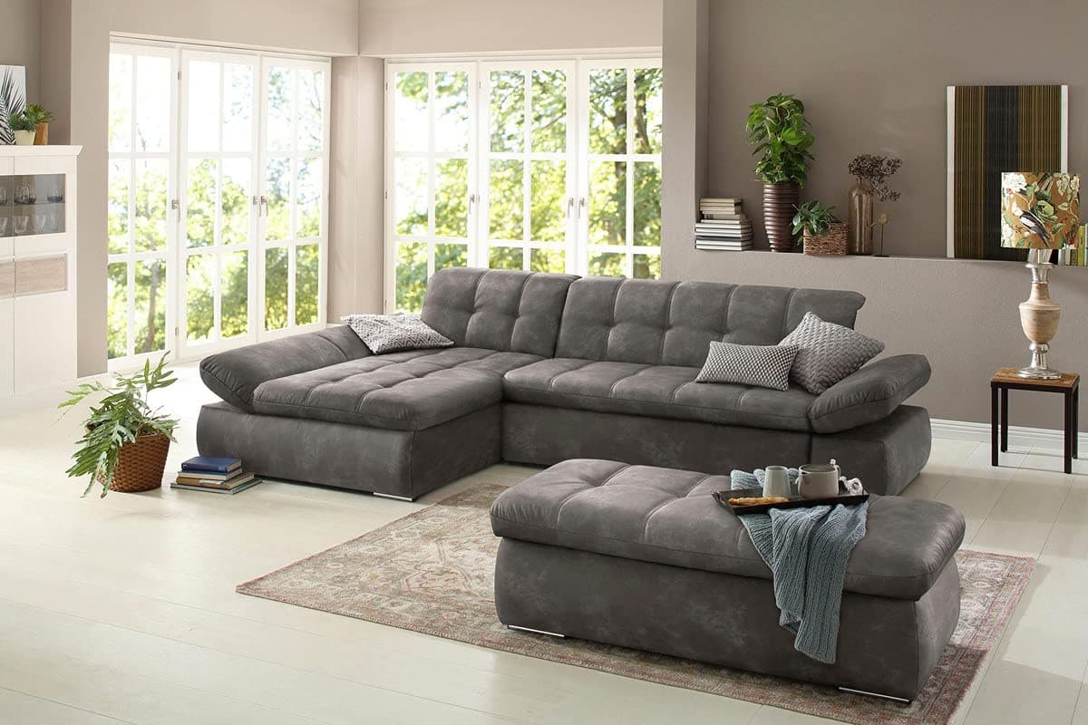 Fabrique Elementra L-Shaped Sofa Bed 5 Seater Linen Fabric Sofa Set - Premium Furniture for Home Office, Guests, and Contemporary, Comfortable Living Rooms (Left Hand Side) - Grey