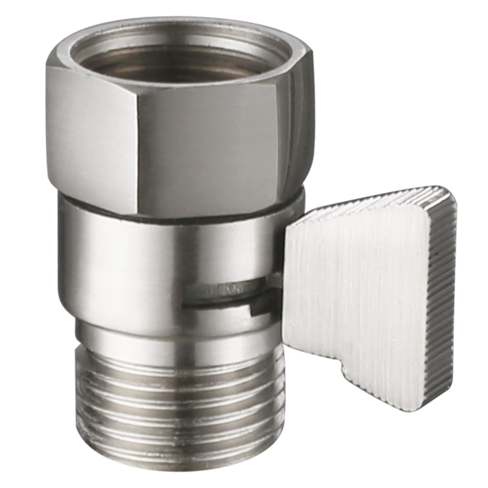 Angle Simple Water Flow Control Valve, Brass Shut Off Valve for Dual Shower Faucet, RV Shower Head with Hose Flow Restrictor, Brushed Nickel