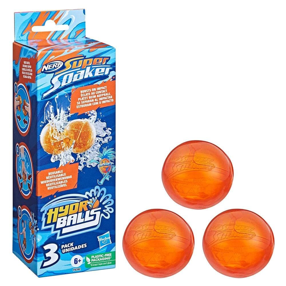 Super Soaker Hydro Balls 3-Pack, Reusable Water Balloons, Water-Filled Balls Burst on Impact, Fast Refill, Outdoor Toy for Kids Ages 6 & Up