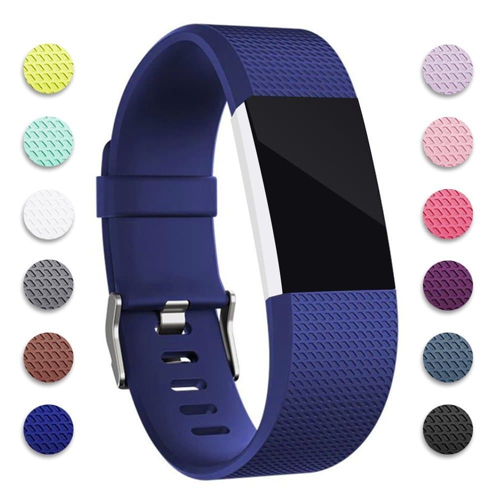 Hotodeal Band Compatible with Fitbit Charge 2 Band, Classic Soft TPU Adjustable Replacement Bands Fitness Sport Strap, Blue Small