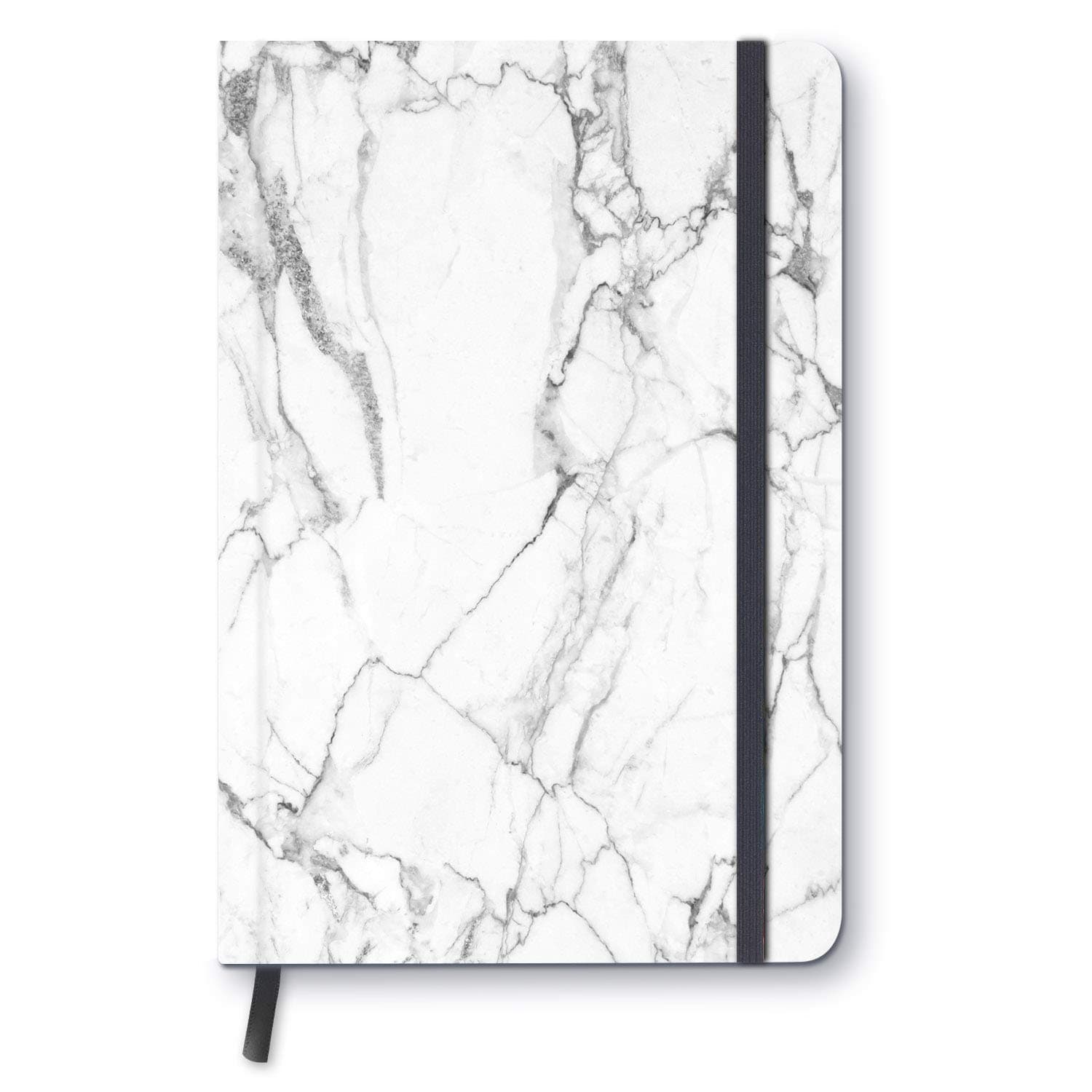 White Marble - A5 Hardcover Notebook 8.3" x 5.8" with 100 Durable College Ruled Pages Hardcover Clothed Notebook for Students/Work Notebook with Bookmark Ribbon