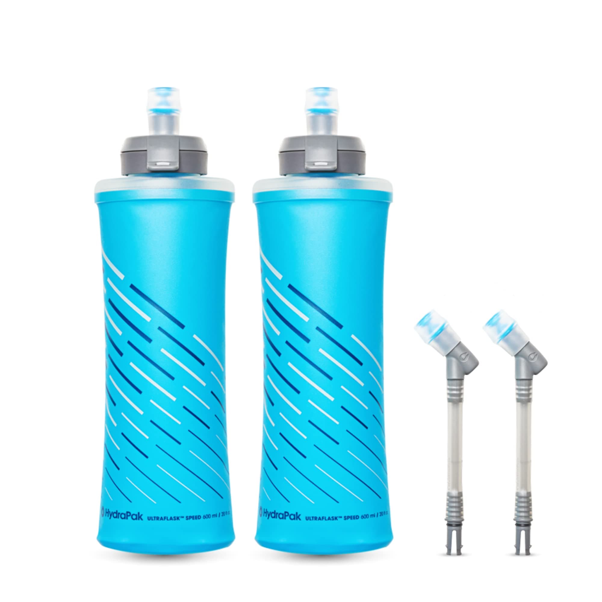 HydraPak UltraFlask Speed 600ml 2-Pack - Collapsible Soft Flask Water Bottle for Hydration Vests and Running Packs with Easy Open Cap (600 ml/20 oz), Malibu Blue