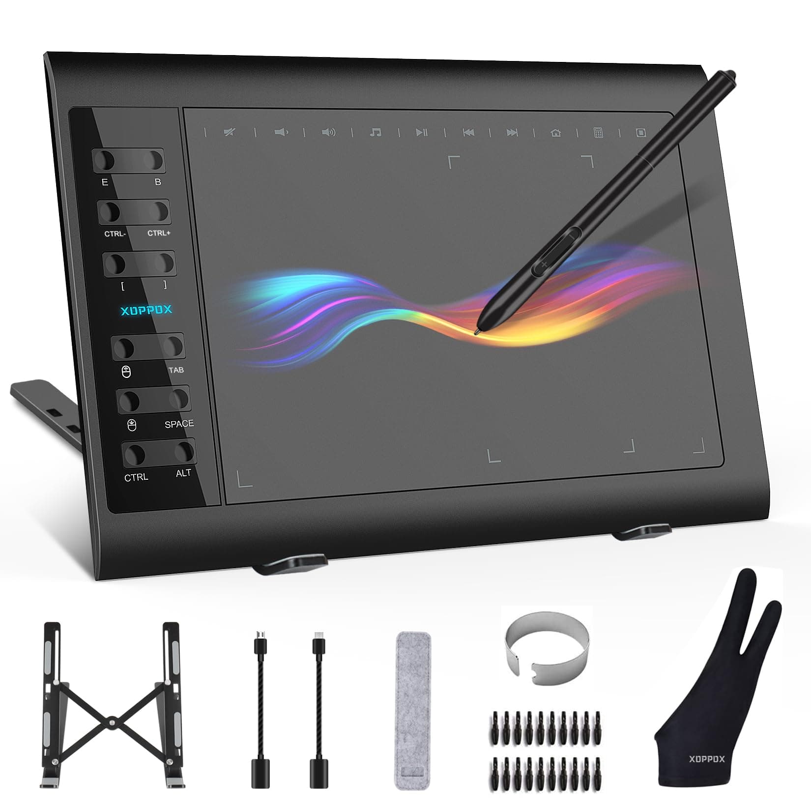 Graphics Drawing Tablet 10 x 6 Inch Large Active Area with 8192 Levels Battery-Free Pen and 12 Hot Keys, Compatible with PC/Mac/Android OS for Painting, Design & Online Teaching Black