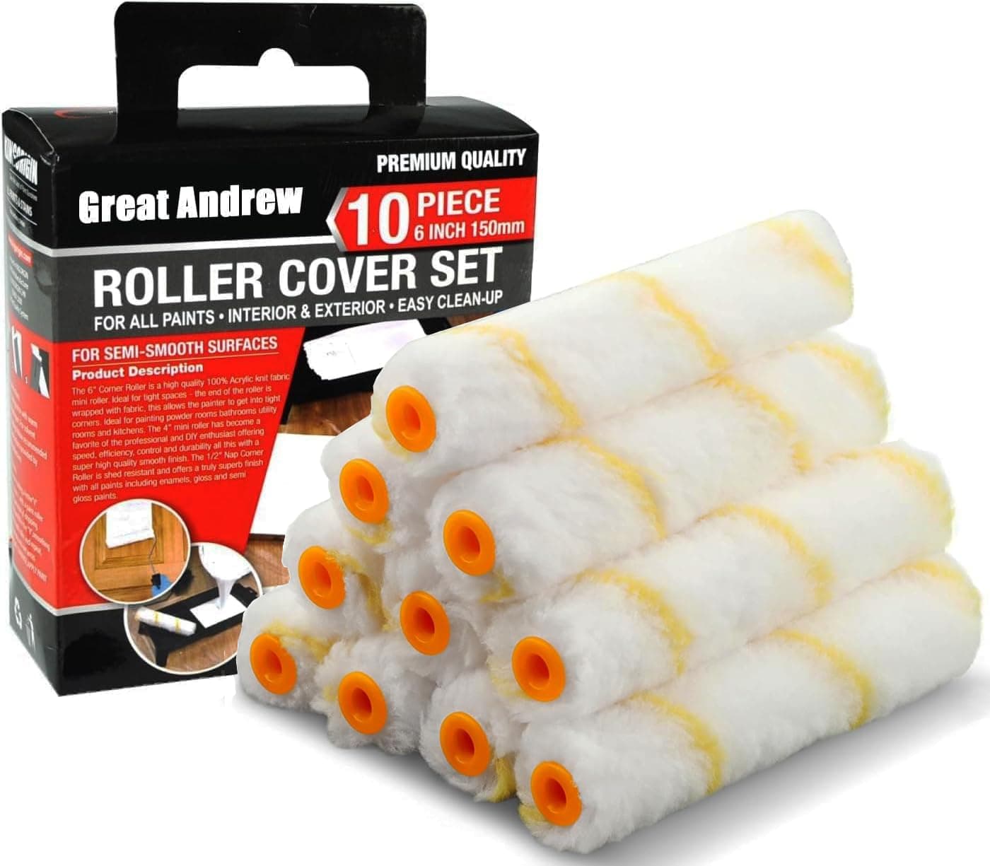 Great Andrew 10 Pack 6 Inch Paint Rollers for All Paints, 1/2" Nap Paint Roller Covers, Paint Roller Set for Painting Walls House, 6" Paint Roller Refills