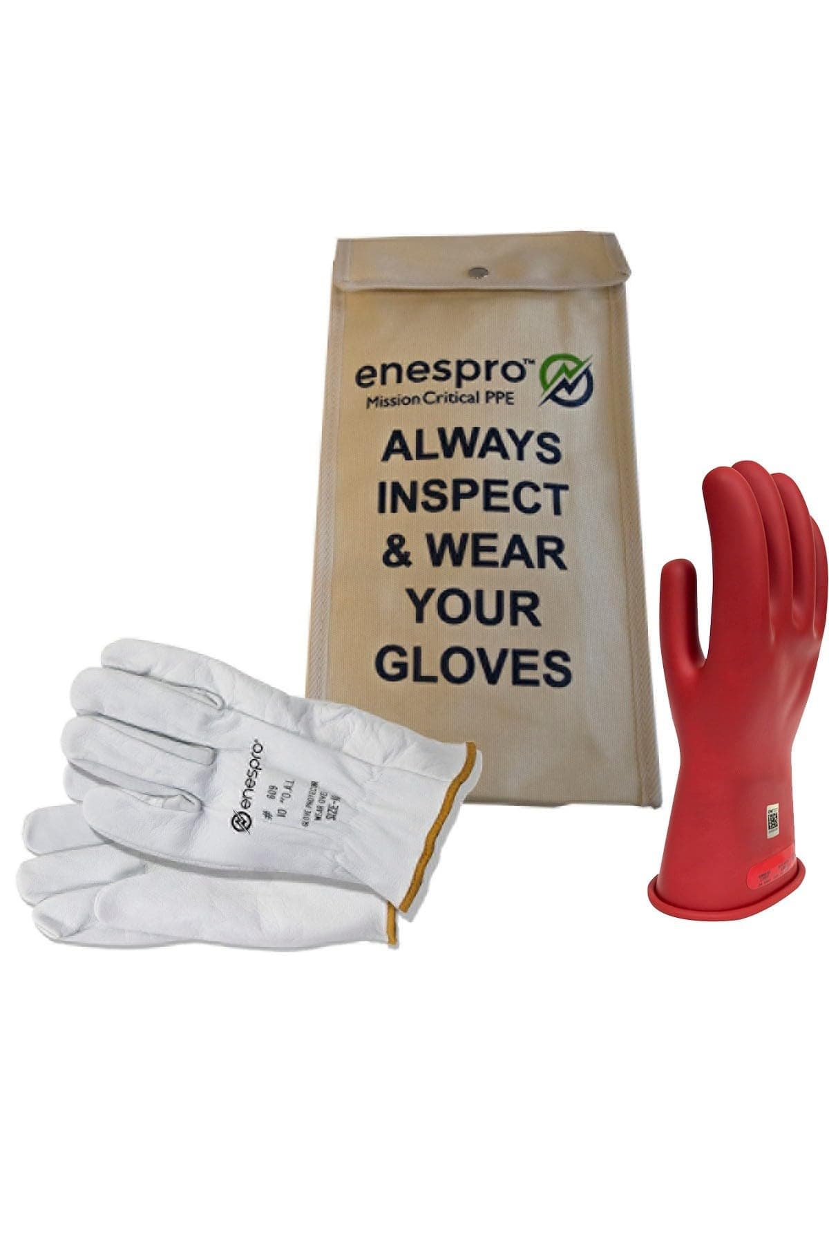 Enespro Class 0 Insulated Work Gloves, 1000 V AC, 1500 V DC Rubber Electrical Voltage Gloves with Leather Protectors & Carrying Case, ASTM D120 NFPA 70E Compliant, Electrician Safety Gloves, KITGC0R12