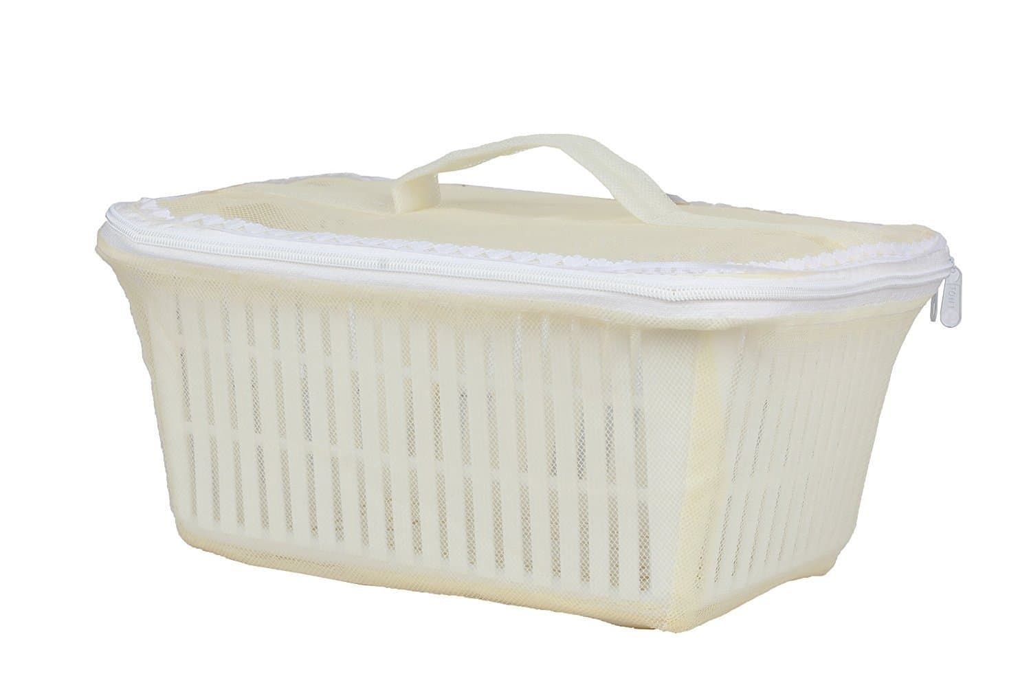 Tanyash Plastic Striped Fruit Basket with Cover (Off White, Pack of 1)