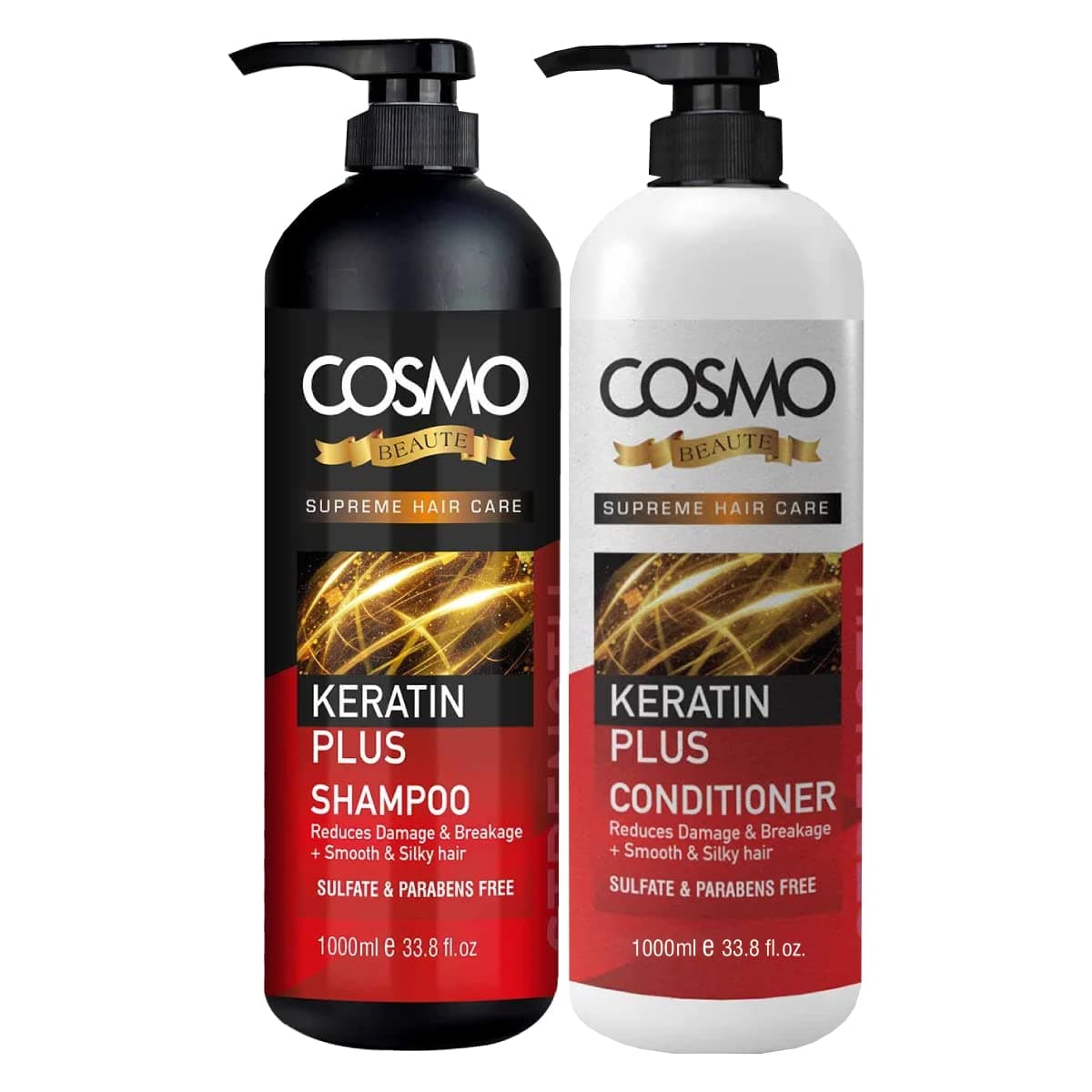CD COSMO DESIGNS Beaute Keratin Plus Shampoo & Conditioner Combo 1000ml, For Men & Women, Sulfates & Paraben Free, 2 in 1 Hair Care Package, Daily Use Kit